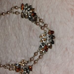 SIGNED NWT Vintage Rhinestone Leaves Necklace